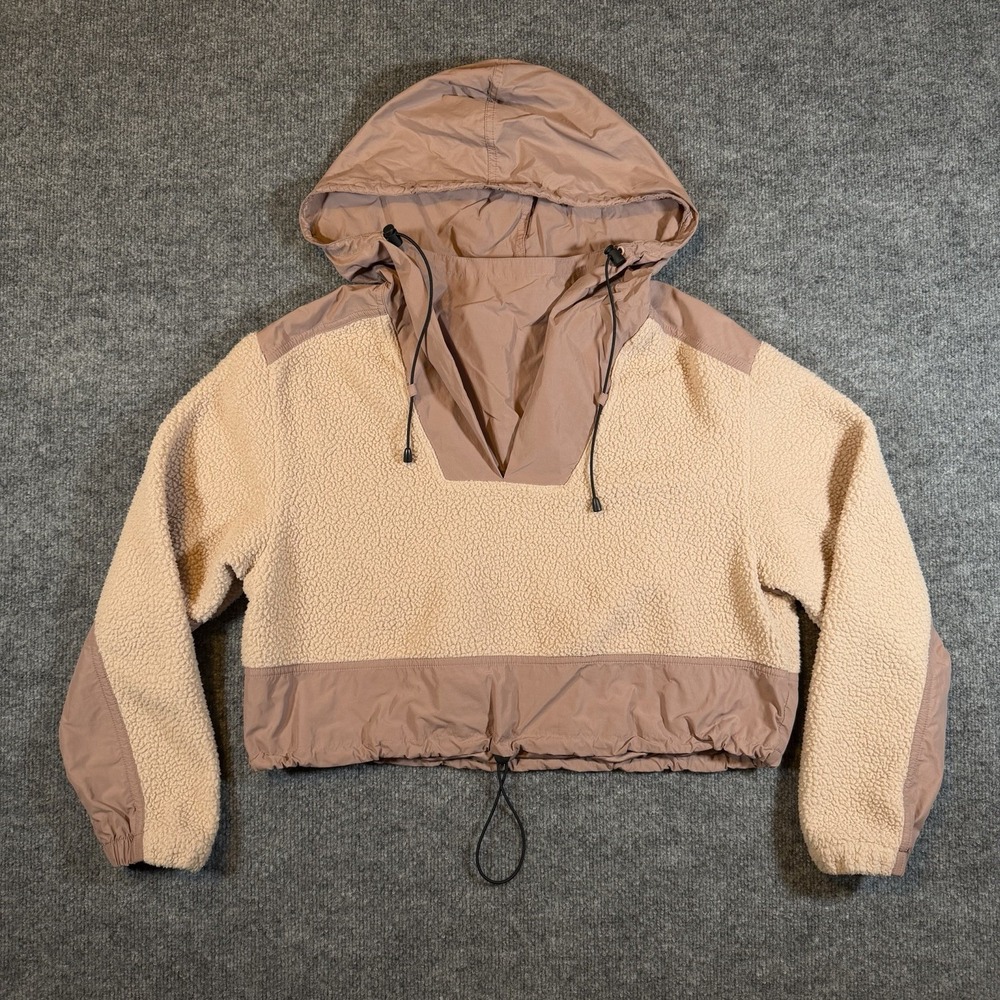 Sweaty Betty Norse Sherpa Pullover Pink Womens 6 Oversized Hooded Cropped Fleece